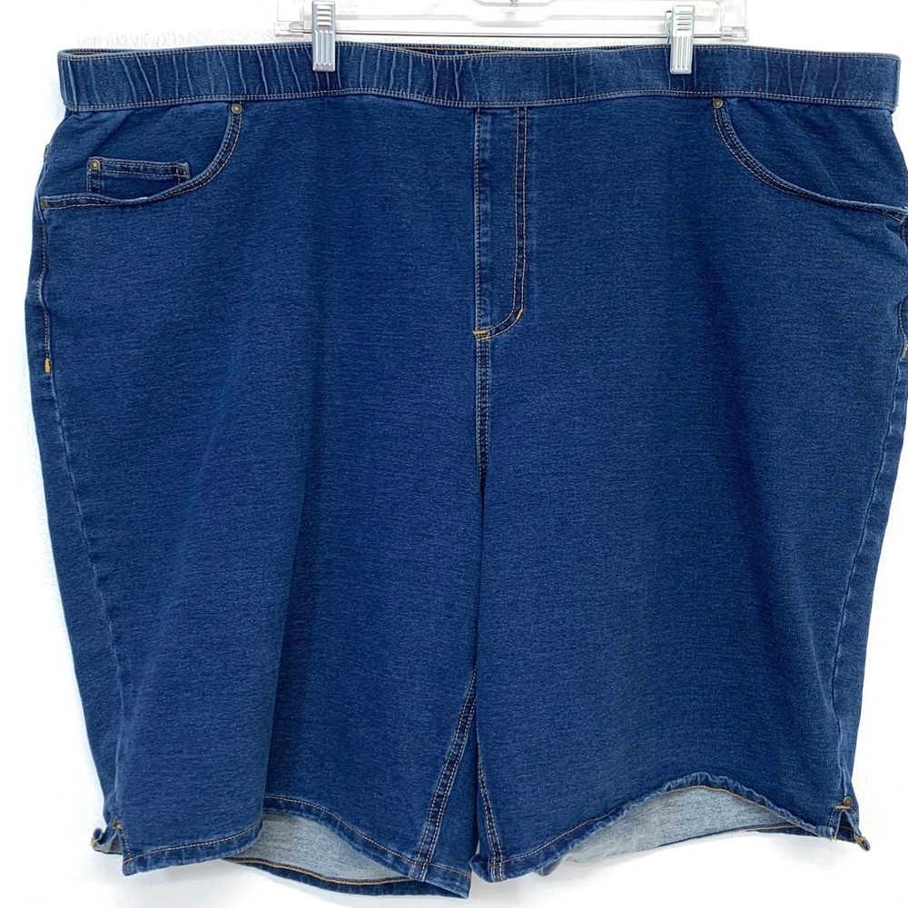 Catherines Knit Jean Pull On Denim Shorts Plus Size 4X Blue Stretch Pockets